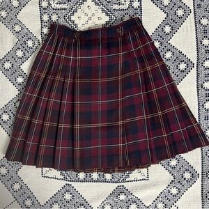 Rena Rowan for Saville Plaid Wool Kilt in Burgundy and Navy